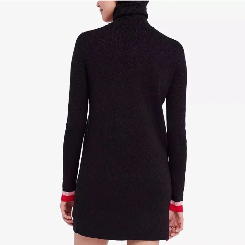 Free People Winter Break Black‎ Red Colorblock Ribbed Turtleneck Sweater Dress